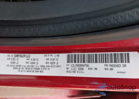 2009 Chrysler Sebring Lx из США, поврежденный, VIN 1C3LC46B39N547501